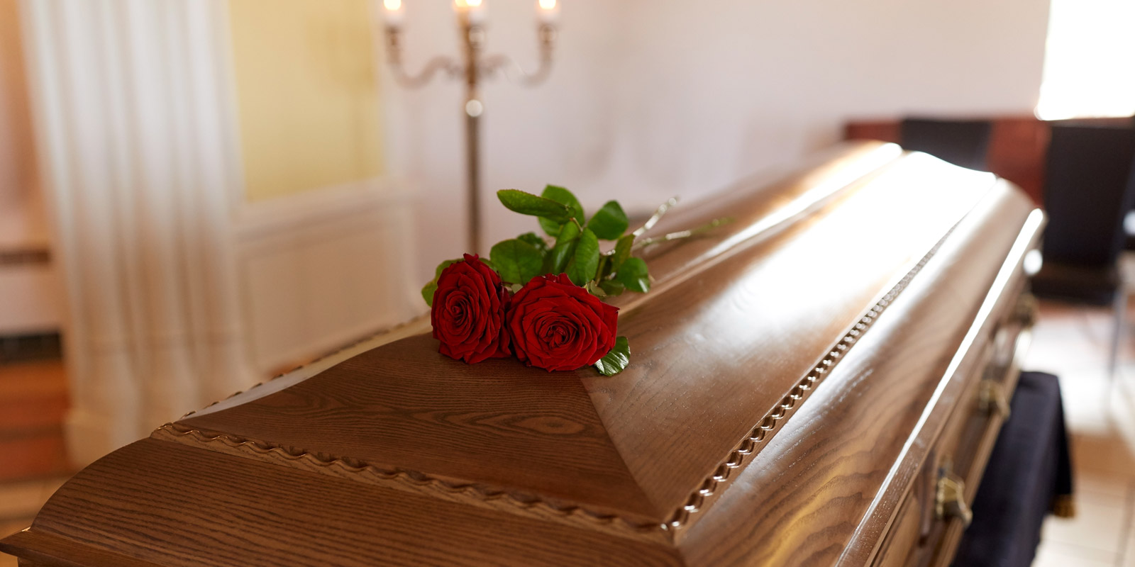 Coffin and flowers